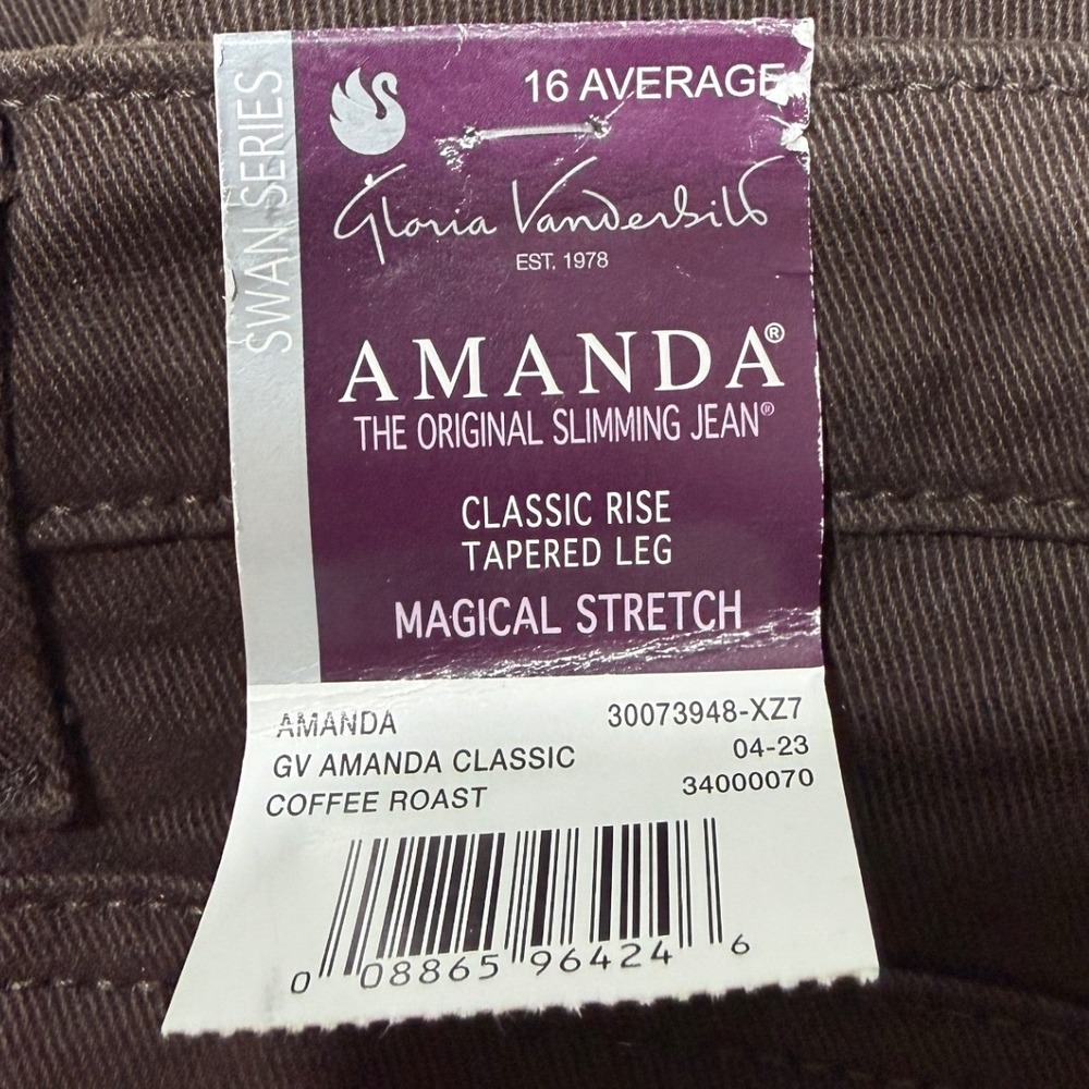 New Gloria Vanderbilt Amanda Slimming Classic Tapered Leg Pants size 16 Brown - Picture 4 of 12